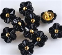 Пуговица-цветок на ножке, Черная, диаметр 11 мм - 10 шт